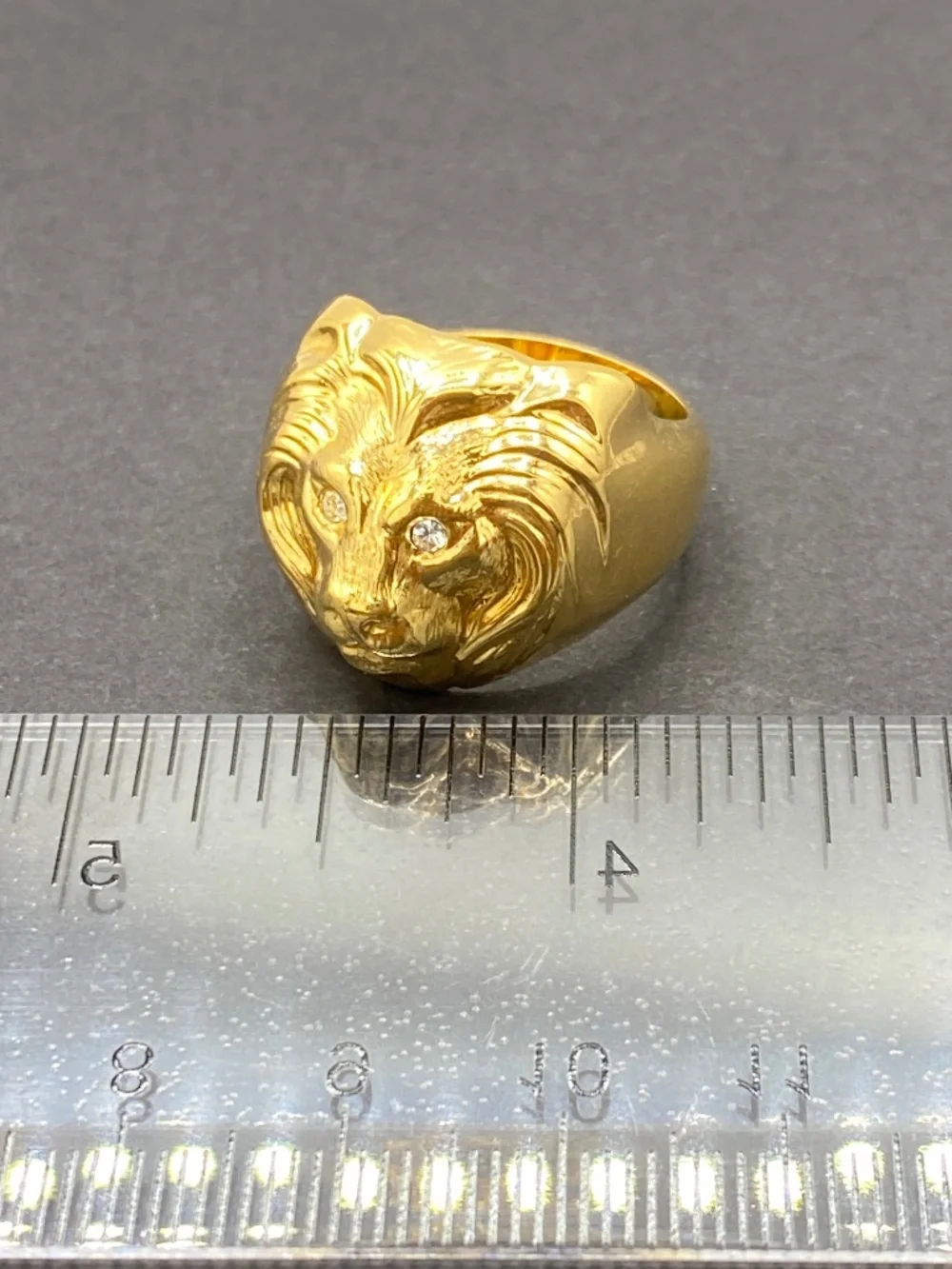 Vintage Gold Plated Lion Head Statement Unmarked Thick Unisex Ring Heavy Chunky